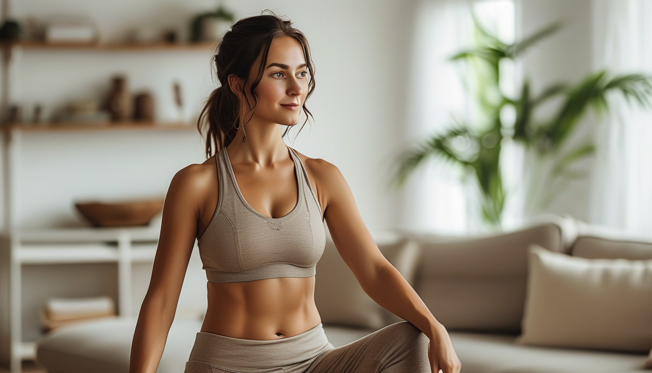 Healthy woman doing gentle wellness exercise at home