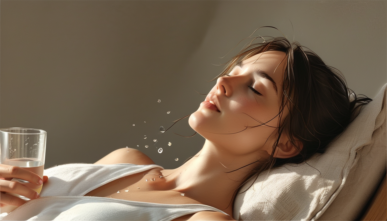 Woman resting and hydrating during a self-care moment